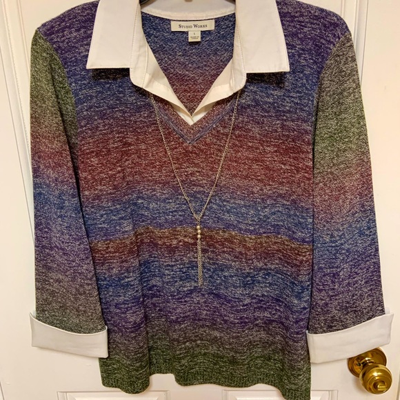 Studio Works V Neck Top with Collar - Picture 1 of 5